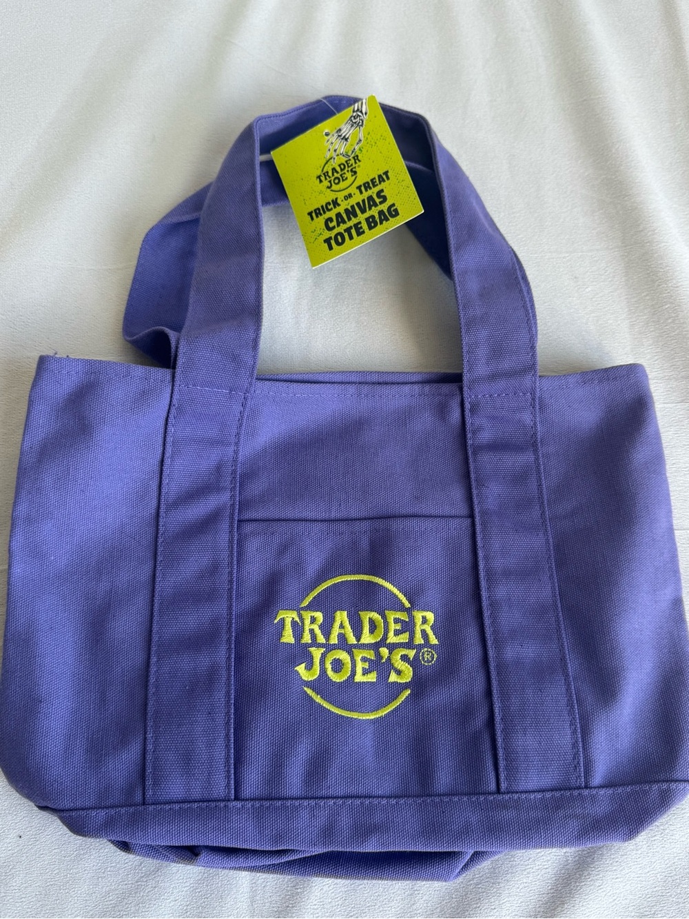 Trader Joe's Mini Halloween‎ Canvas Tote Bag Purple truck or treat bag NEW